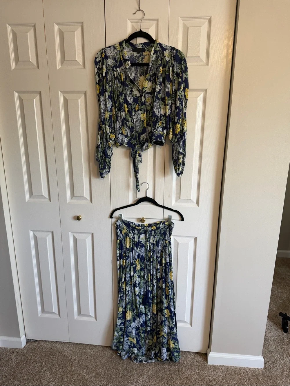 Floral Long Sleeve Navy Maxi Matching Set